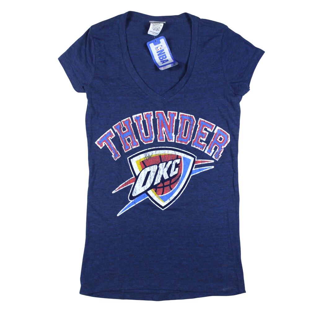 Oklahoma City Thunder NBA v-neck shirt distress long t-shirt short sleeve S NEW